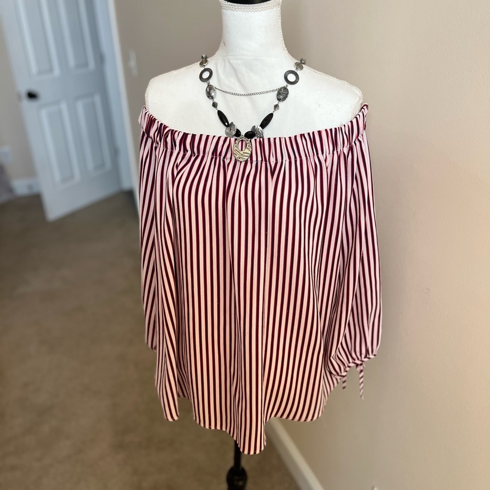 Blu Pepper Off-Shoulder Red and White Striped Blouse
